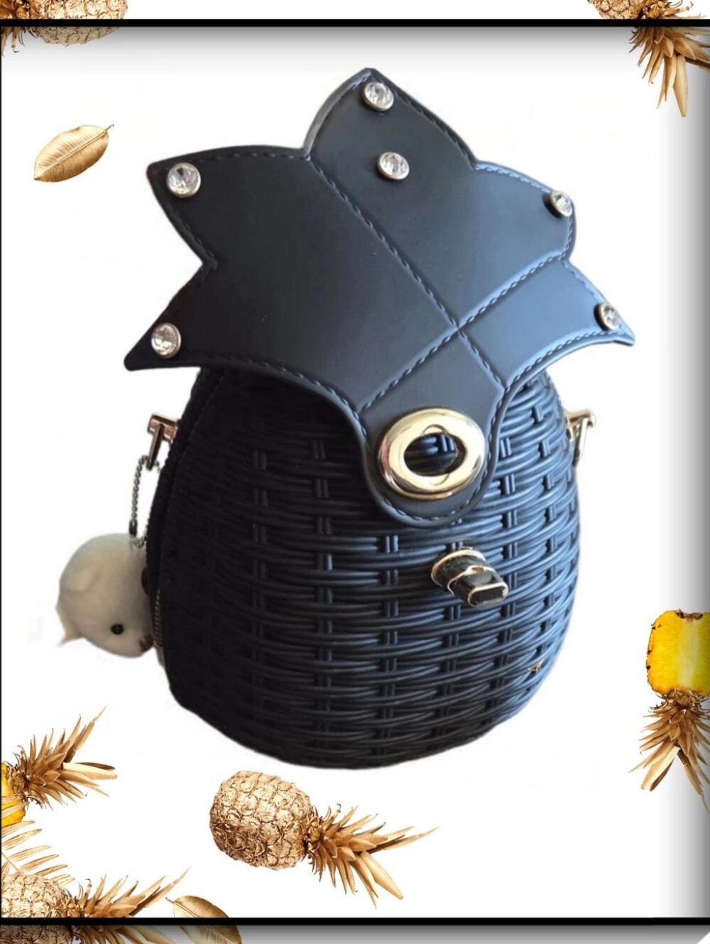 Artisanal East African Solid Rubber Pineapple Bag W/ Luxury Gold Hardware